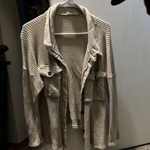 Beige Waffle Knit Cardigan